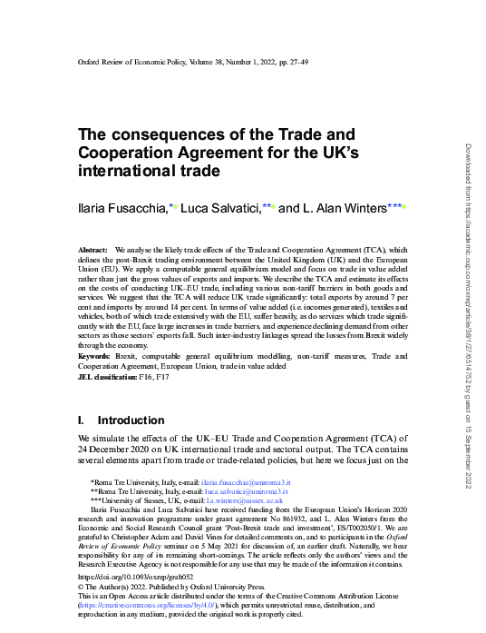 (PDF) The consequences of the Trade and Cooperation Agreement for the ...