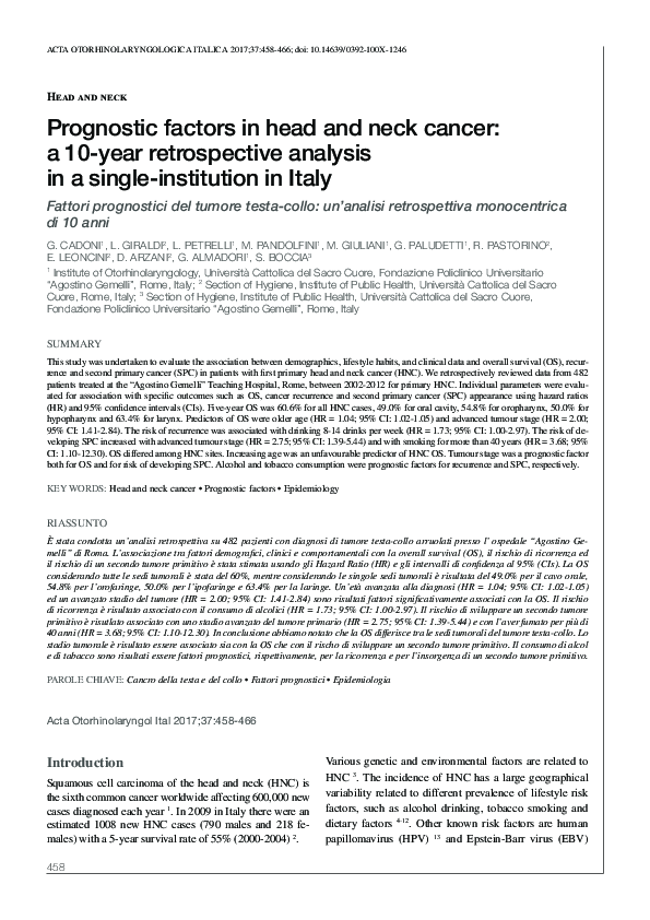 (PDF) Prognostic factors in head and neck cancer: a 10-year ...