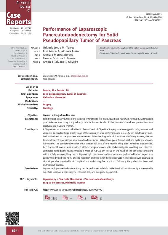 (PDF) Performance of Laparoscopic Pancreatoduodenectomy for Solid ...