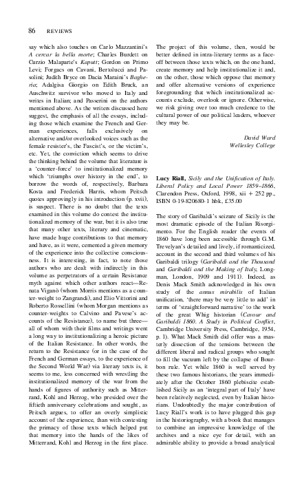 (PDF) Lucy Riall, Sicily and the Unification of Italy. Liberal Policy ...