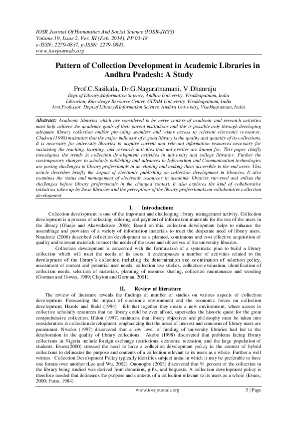 Pdf Pattern Of Collection Development In Academic Libraries In Andhra Pdf Pattern Of Collection Development In Academic Libraries In Andhra