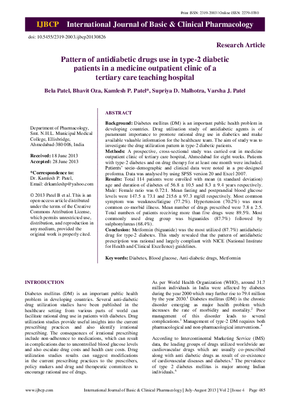 (PDF) Pattern of antidiabetic drugs use in type-2 diabetic patients in ...