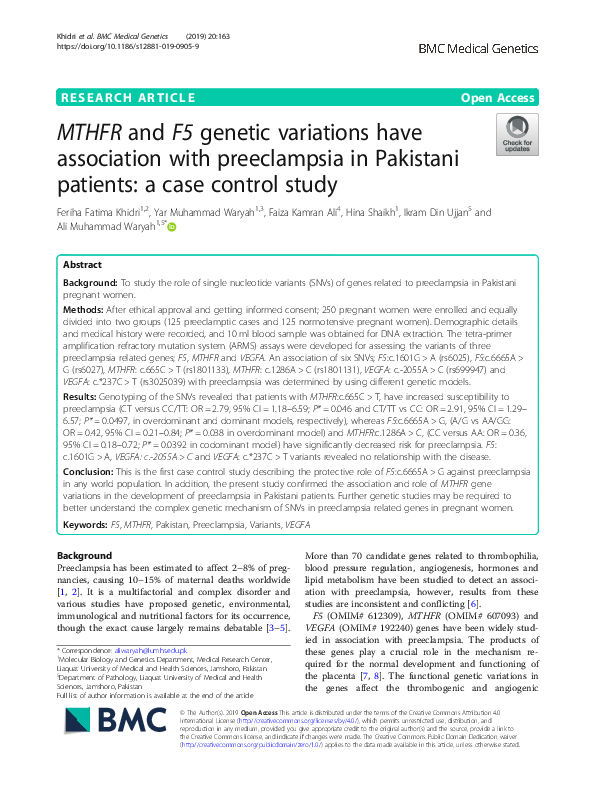 (PDF) MTHFR and F5 genetic variations have association with ...
