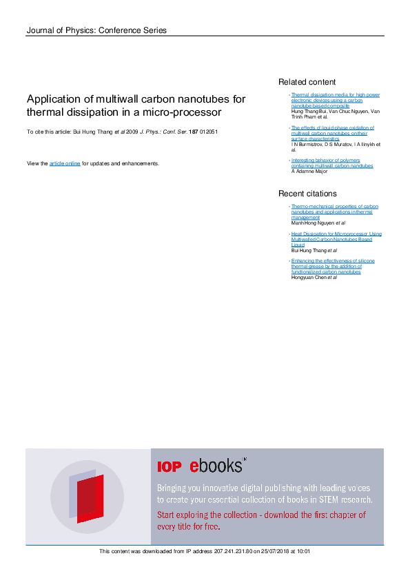 (PDF) Application of multiwall carbon nanotubes for thermal dissipation ...