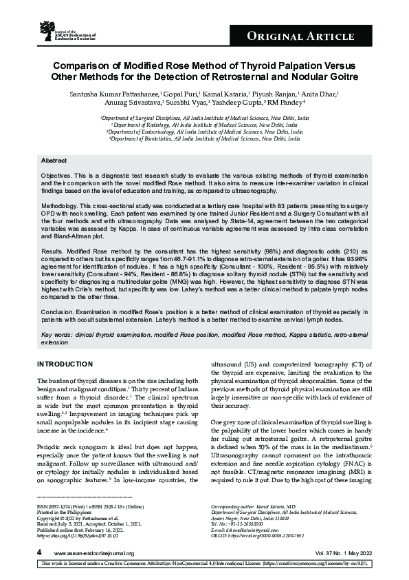 (PDF) Comparison of Modified Rose Method of Thyroid Palpation versus ...
