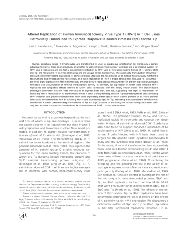 (PDF) Altered Replication of Human Immunodeficiency Virus Type 1 (HIV-1 ...
