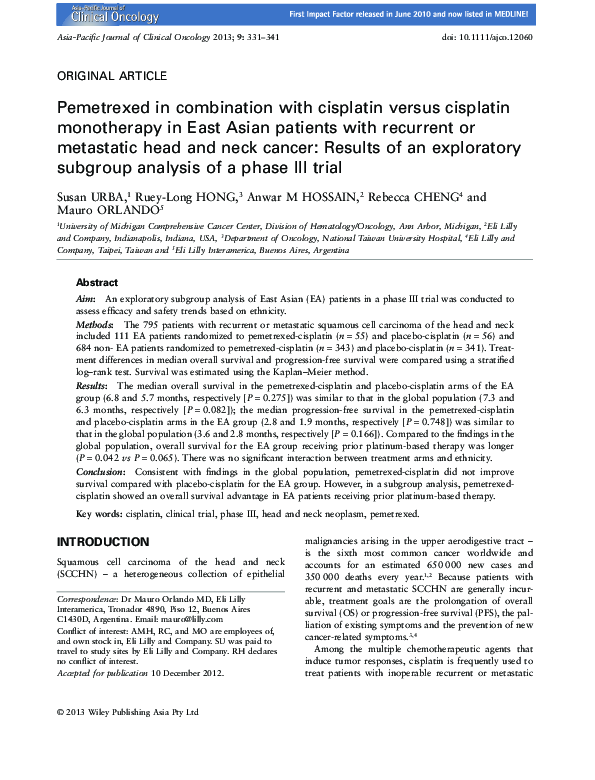 (PDF) Pemetrexed in combination with cisplatin versus cisplatin ...