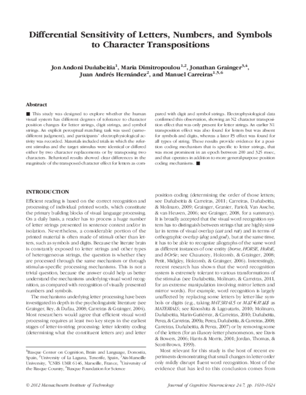 (PDF) Differential Sensitivity of Letters, Numbers, and Symbols to ...