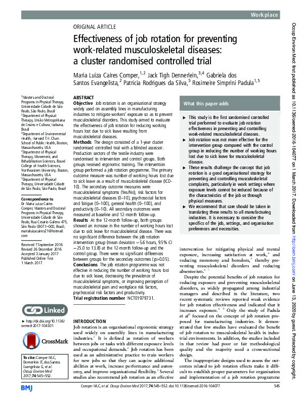 (PDF) Effectiveness of job rotation for preventing work-related ...