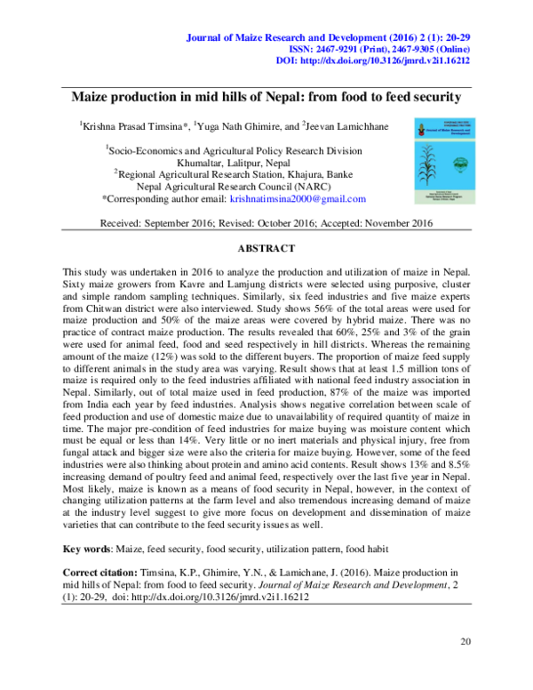 (PDF) Maize production in mid hills of Nepal: from food to feed security