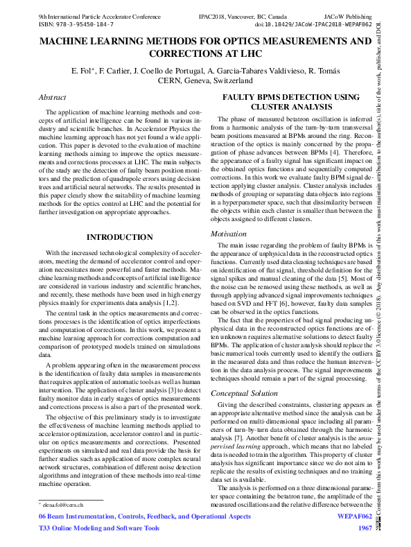(PDF) Machine Learning Methods for Optics Measurements and Corrections ...