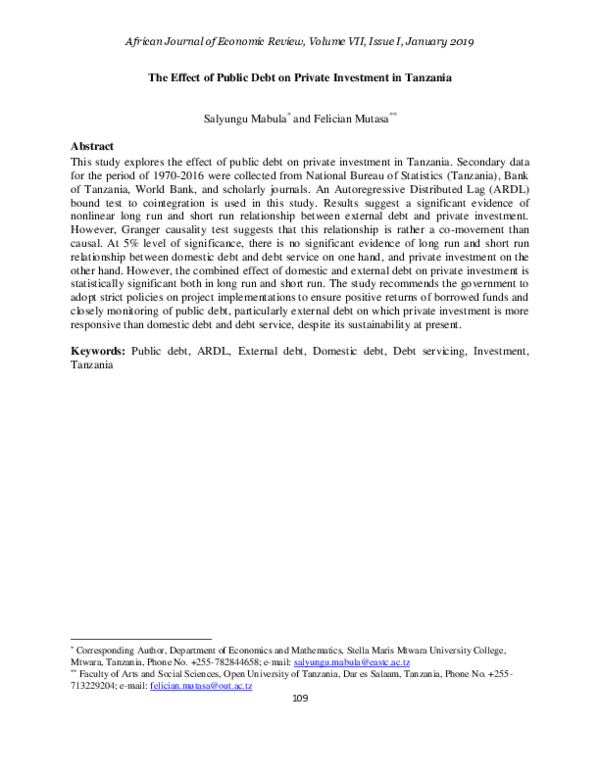 (PDF) The Effect of Public Debt on Private Investment in Tanzania