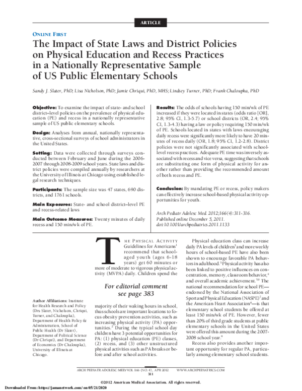 (PDF) The Impact of State Laws and District Policies on Physical ...