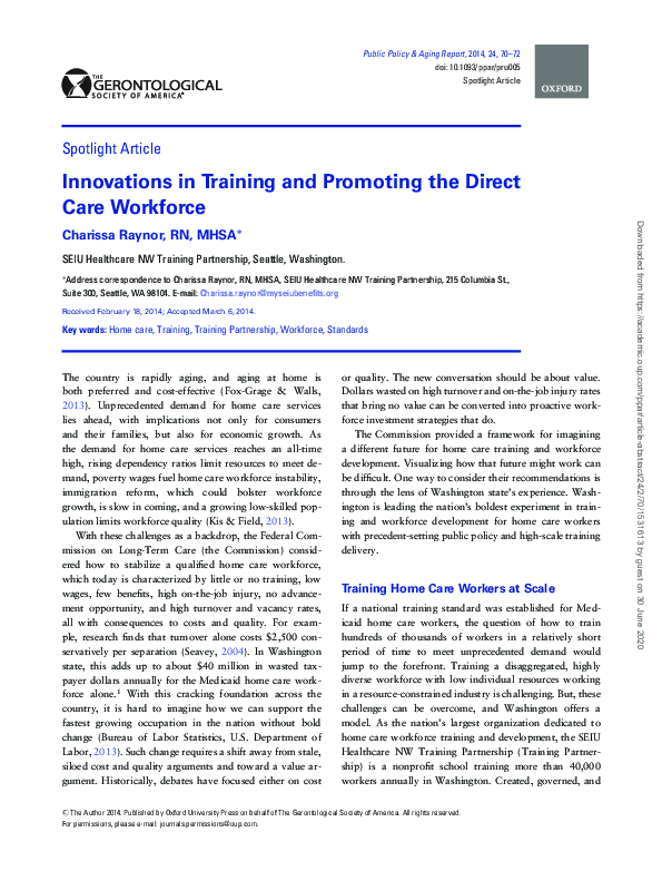 (PDF) Innovations in Training and Promoting the Direct Care Workforce