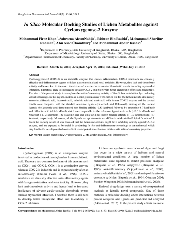 (PDF) In Silico Molecular Docking Studies of Lichen Metabolites against ...