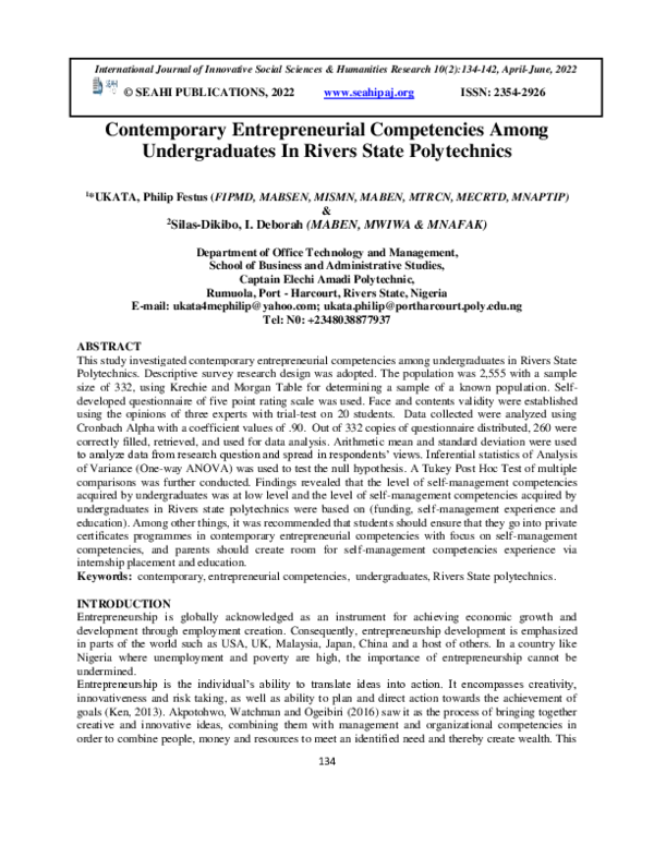 (PDF) Contemporary Entrepreneurial Competencies Among Undergraduates In ...