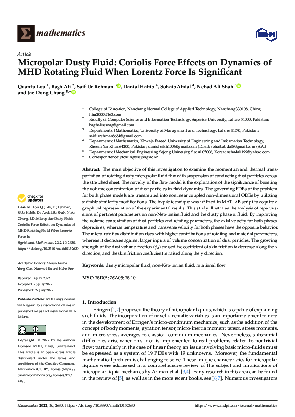 (PDF) Micropolar Dusty Fluid: Coriolis Force Effects on Dynamics of MHD ...