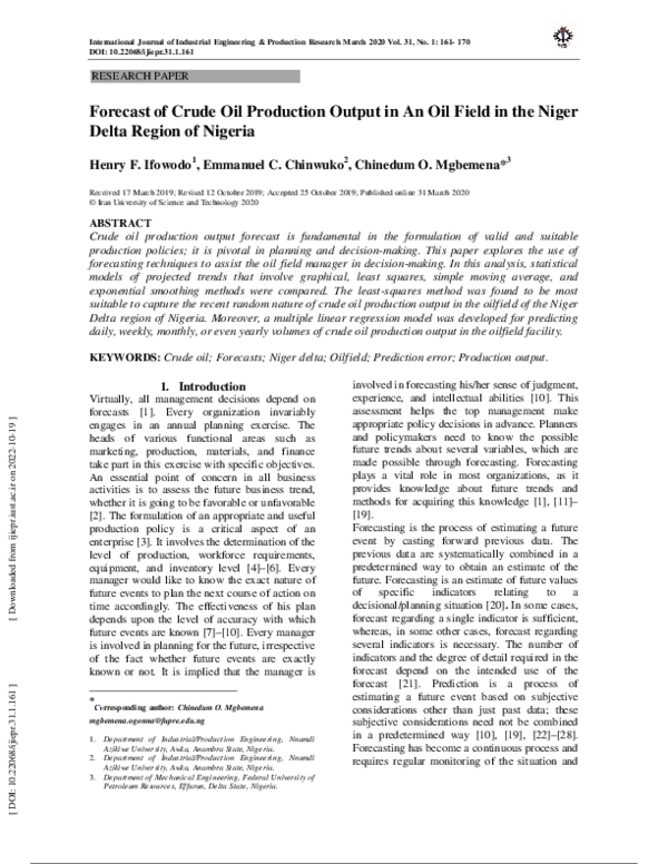 (PDF) Forecast of Crude Oil Production Output in an Oil Field in the ...