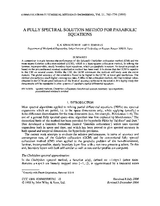 (PDF) A fully spectral solution method for parabolic equations