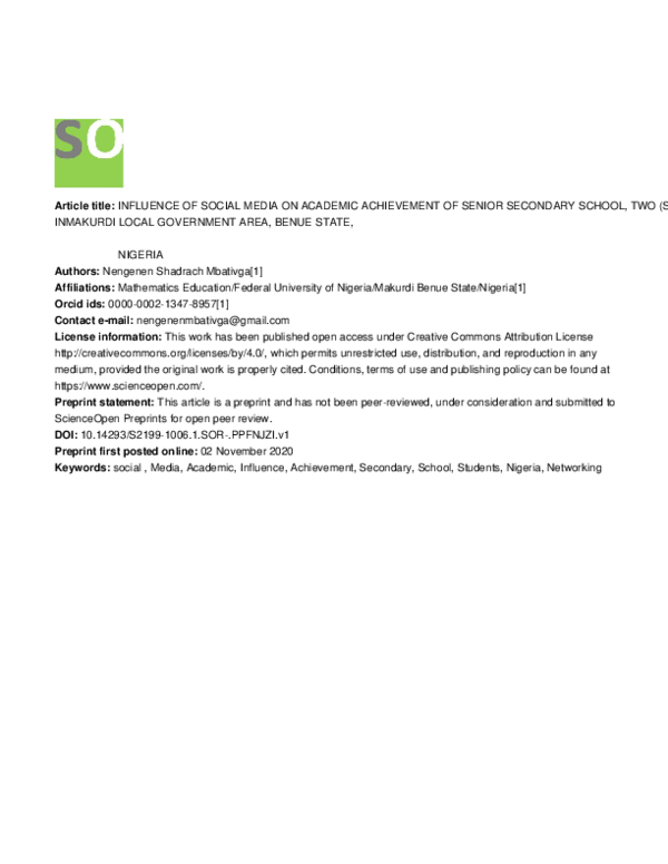 (PDF) Influence of Social Media on Academic Achievement of Senior ...