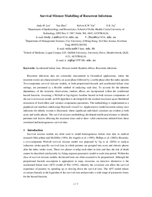 (PDF) Survival mixture modelling of recurrent infections