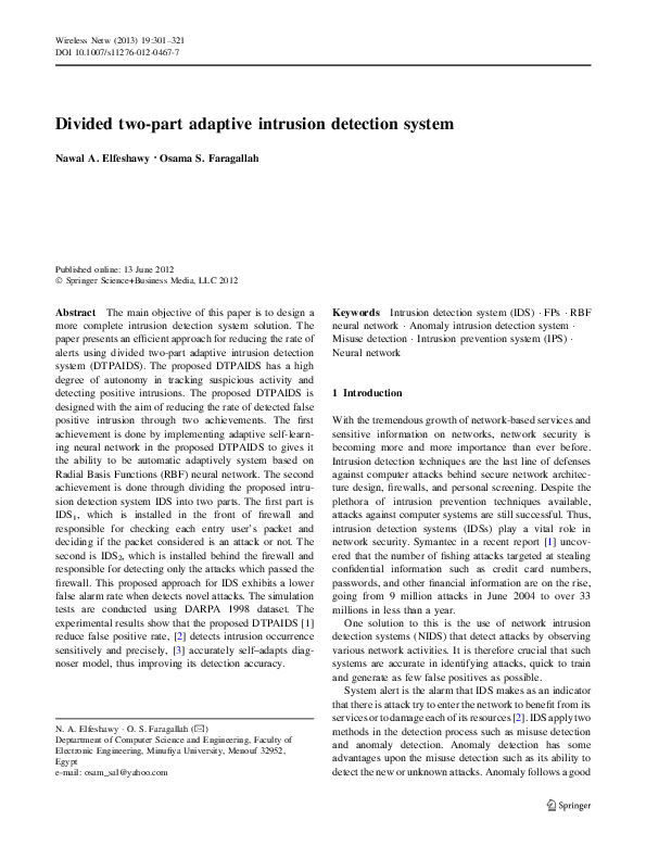 (PDF) Divided two-part adaptive intrusion detection system