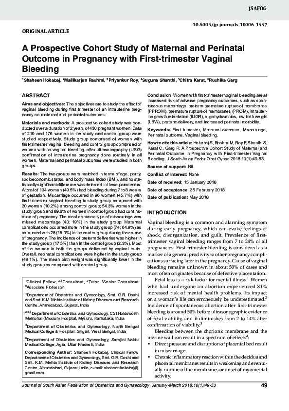 (PDF) A Prospective Cohort Study of Maternal and Perinatal Outcome in ...