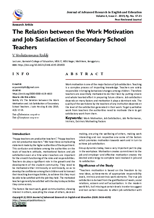(PDF) The Relation between the Work Motivation and Job Satisfaction of ...