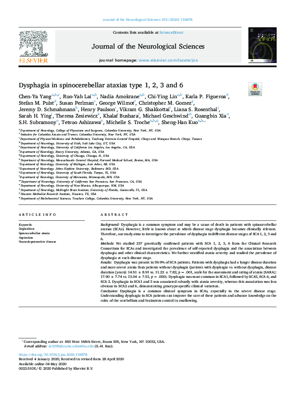 (PDF) Dysphagia in spinocerebellar ataxias type 1, 2, 3 and 6