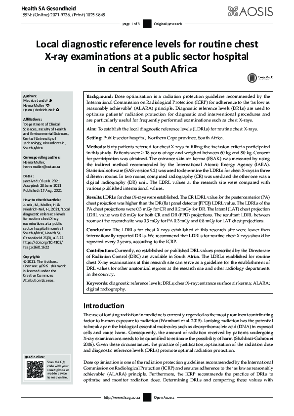 (PDF) Local diagnostic reference levels for routine chest X-ray ...