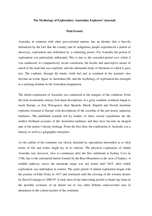 (PDF) The mythology of exploration Australian explorers' journals