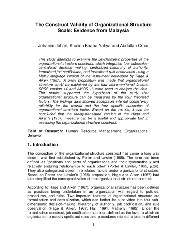 (PDF) The Construct Validity of Organizational Structure Scale ...