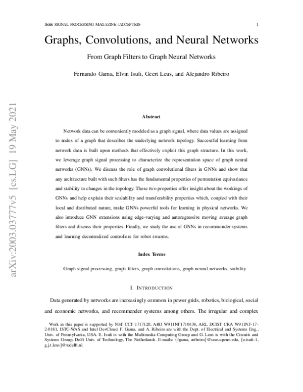 (PDF) Graphs, Convolutions, and Neural Networks: From Graph Filters to ...