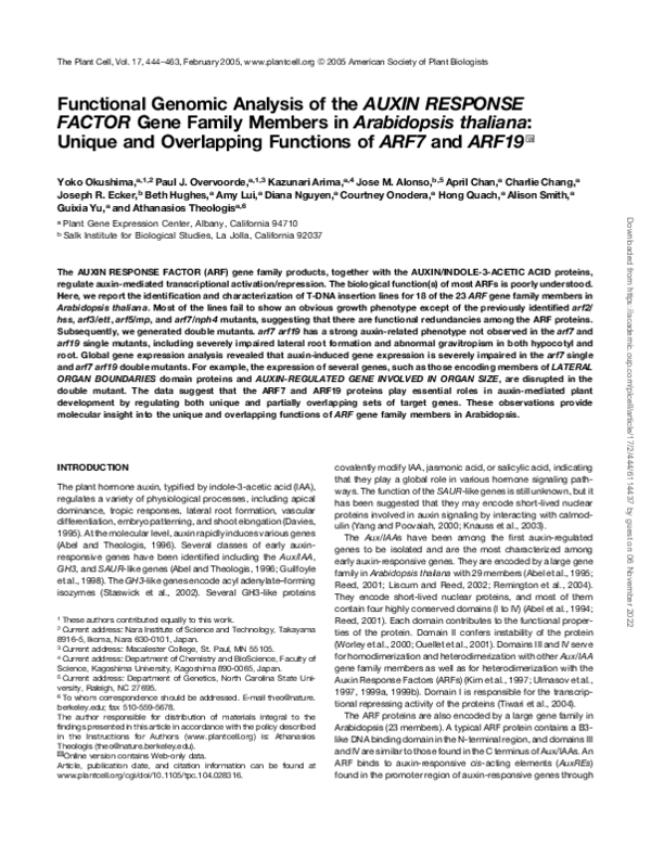 (PDF) Functional Genomic Analysis of theAUXIN RESPONSE FACTORGene ...
