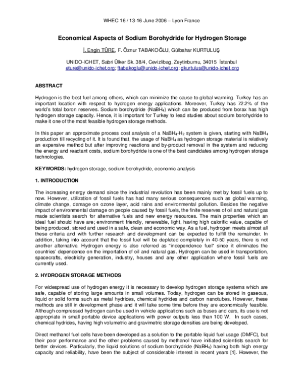 (PDF) Economical Aspects of Sodium Borohydride for Hydrogen Storage
