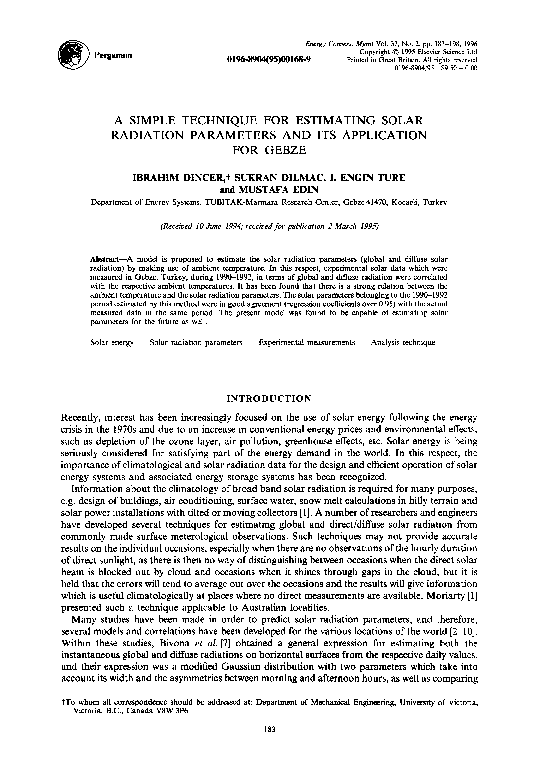 (PDF) A simple technique for estimating solar radiation parameters and ...