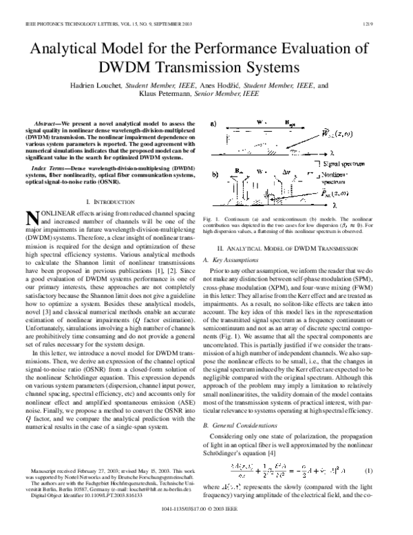 (PDF) Analytical model for the performance evaluation of DWDM ...