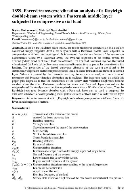 (PDF) Forced transverse vibration analysis of a Rayleigh double-beam ...