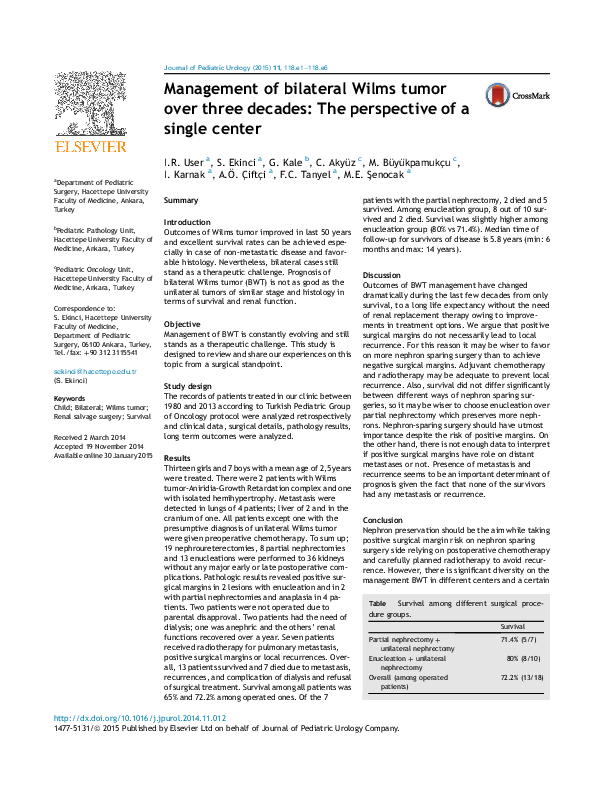 (PDF) Management of bilateral Wilms tumor over three decades: The ...