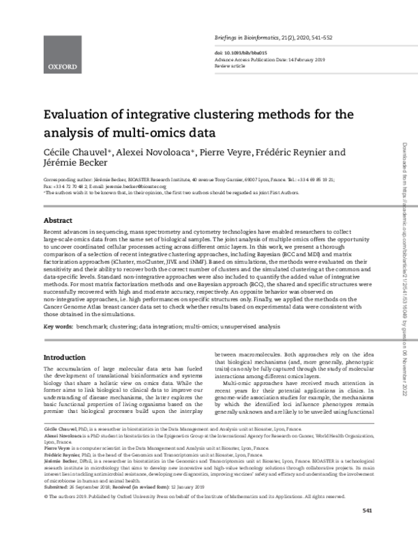 (PDF) Evaluation of integrative clustering methods for the analysis of ...