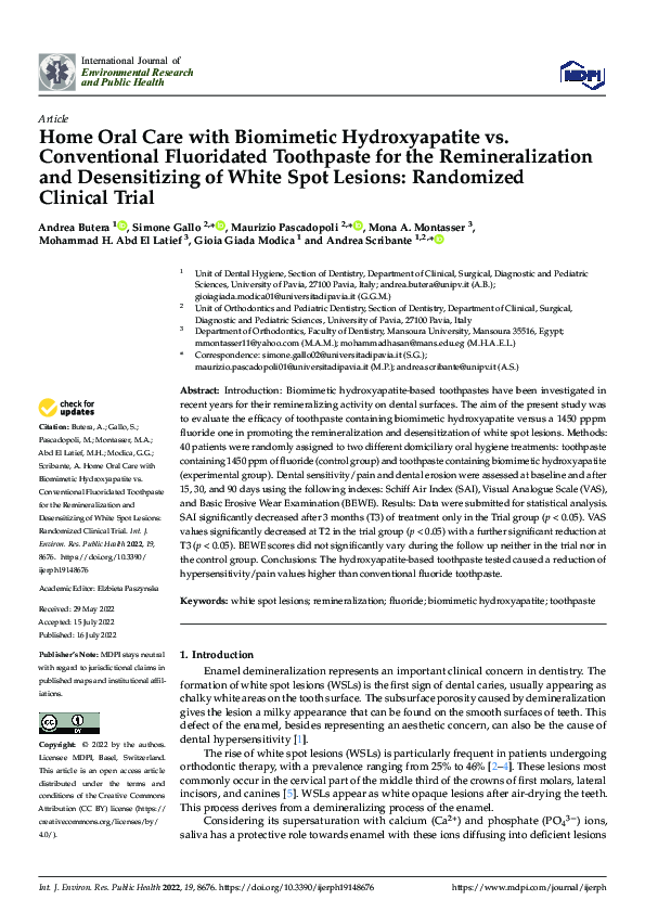 (PDF) Home Oral Care with Biomimetic Hydroxyapatite vs. Conventional ...