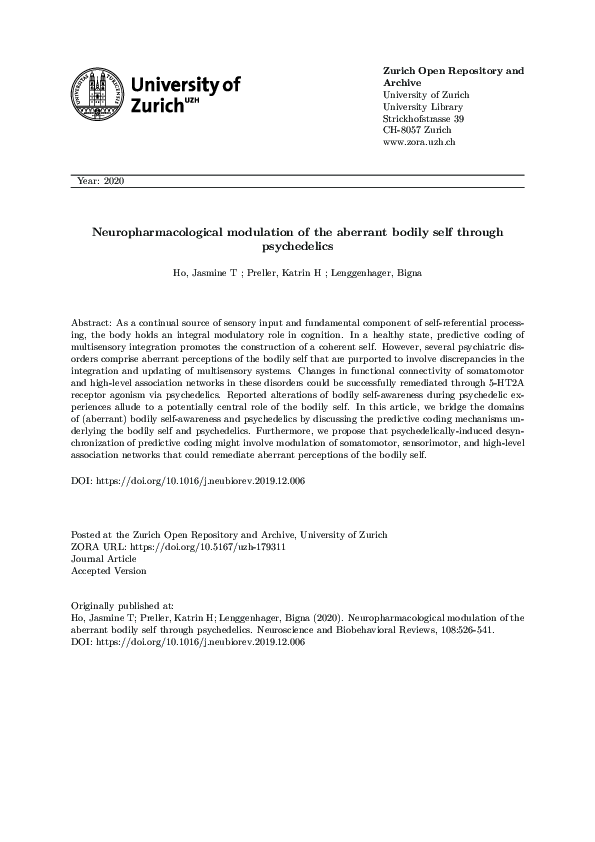 (PDF) Neuropharmacological modulation of the aberrant bodily self ...