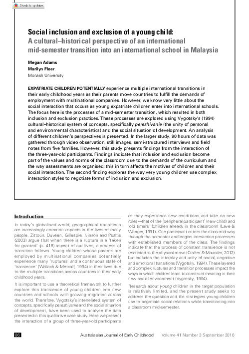 (PDF) Social Inclusion and Exclusion of a Young Child: A Cultural ...