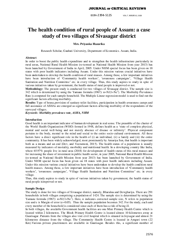 (PDF) The health condition of rural people of Assam: a case study of ...