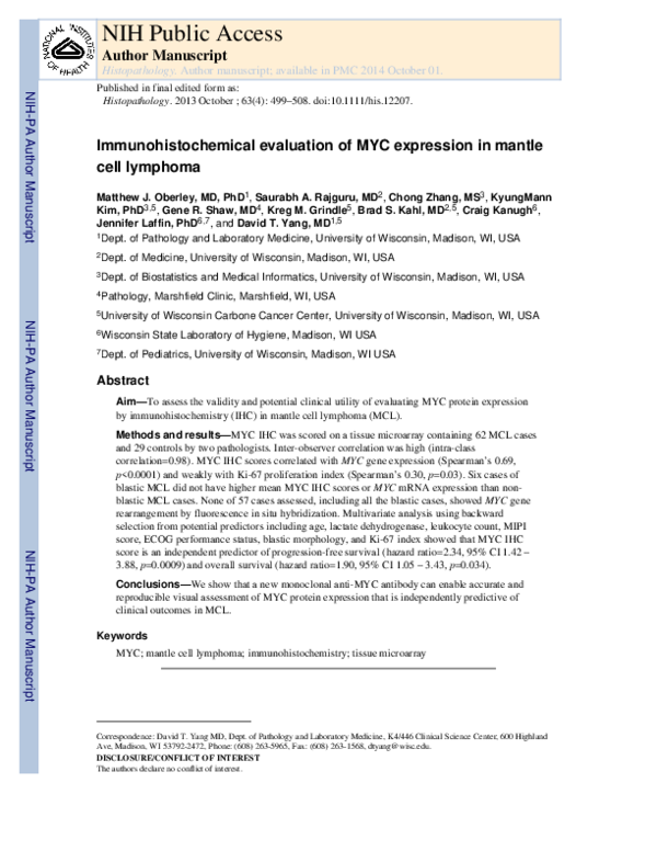 (PDF) Immunohistochemical evaluation of MYC expression in mantle cell ...
