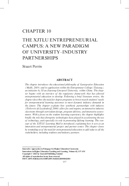 (PDF) The XJTLU Entrepreneurial Campus: A New Paradigm of University ...