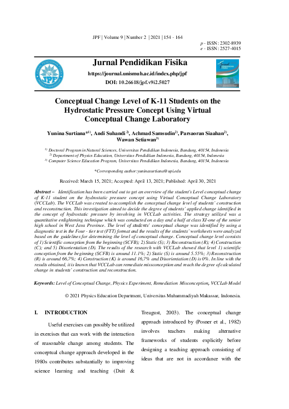 (PDF) Conceptual Change Level of K-11 Students on the Hydrostatic ...