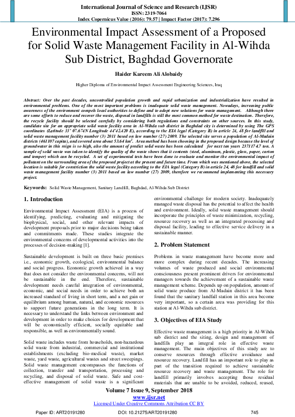 (PDF) Environmental Impact Assessment of a Proposed for Solid Waste ...