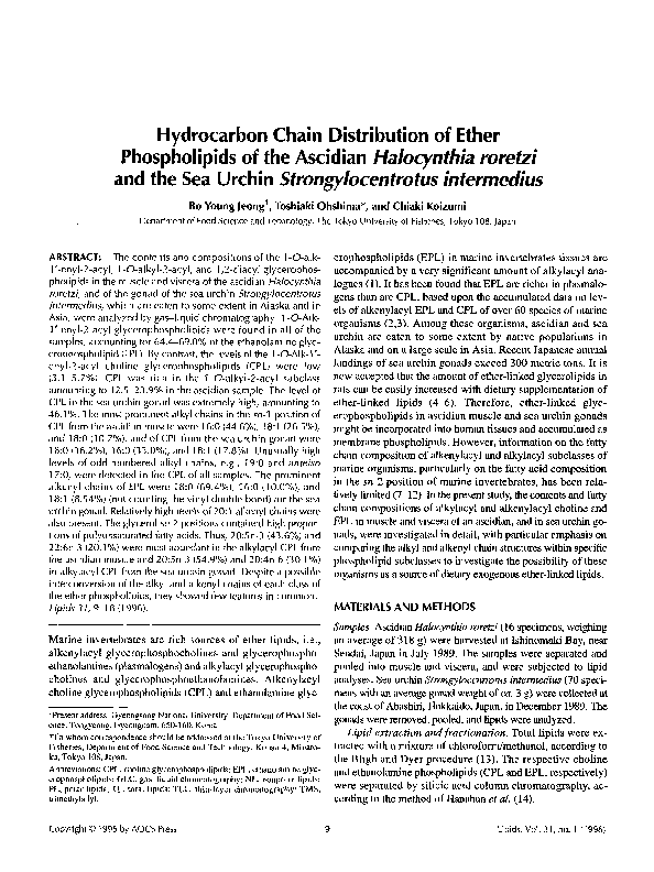 (PDF) Hydrocarbon chain distribution of ether phospholipids of the ...