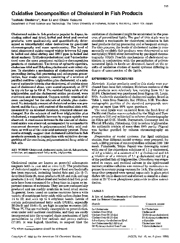 (PDF) Oxidative decomposition of cholesterol in fish products